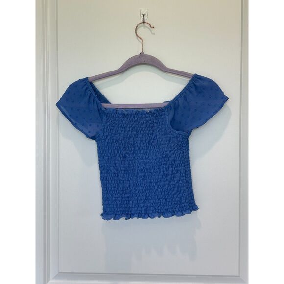 NWT Tru Luv Blue Smocked Cropped Top Size 10 - Picture 1 of 8